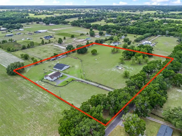 an aerial view of a pool