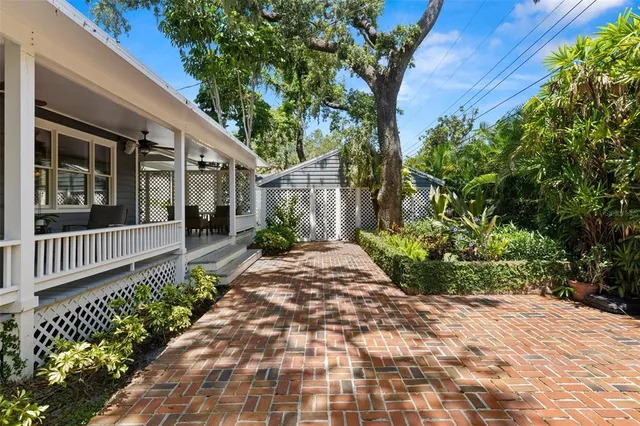 a view of a garden with pathway