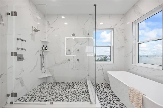 a bathroom with a bathtub