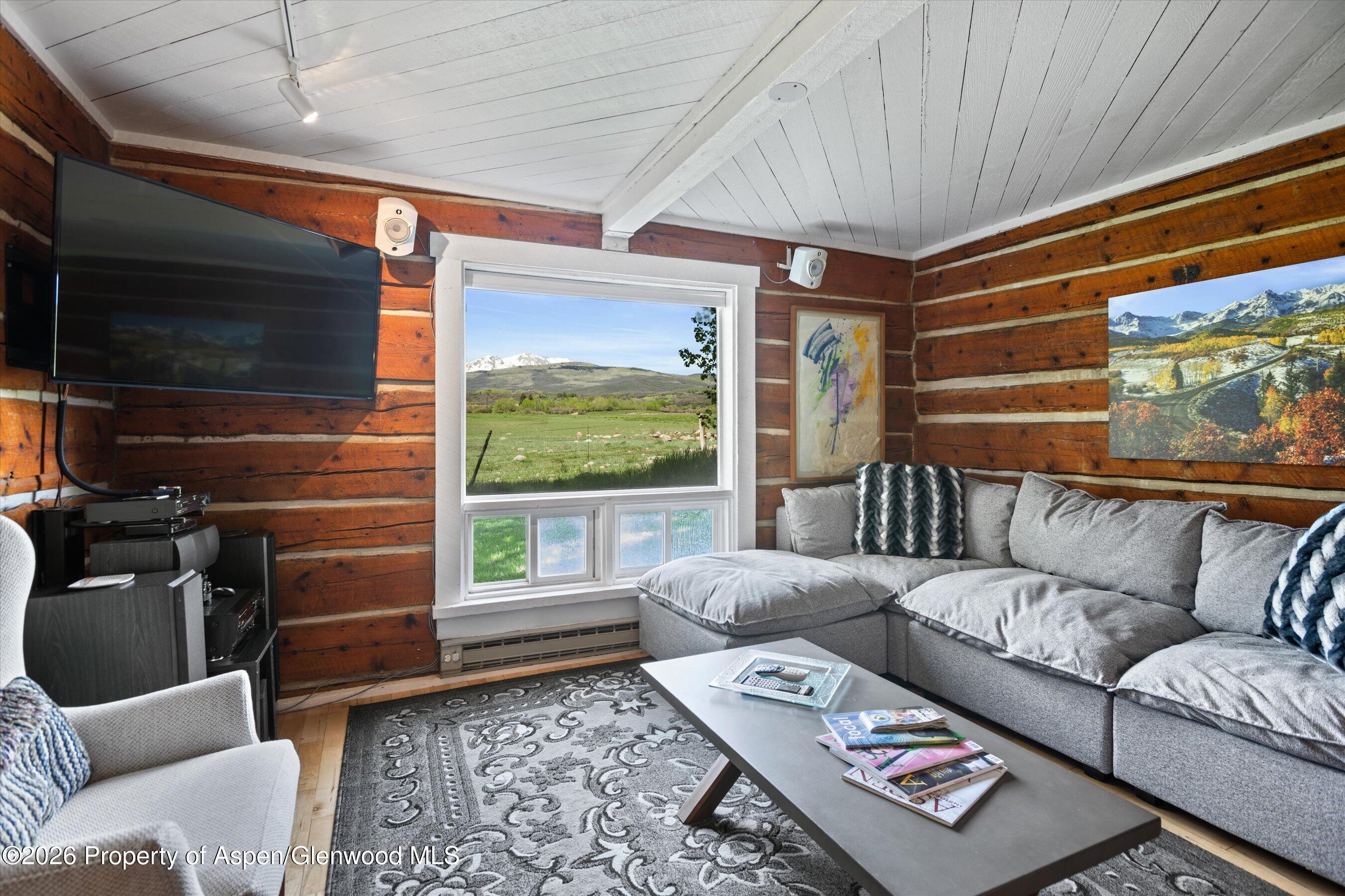 1645 Capitol Creek Road Snowmass, CO 81654 - Photo 7 of 51 Cabin living room with mountain views