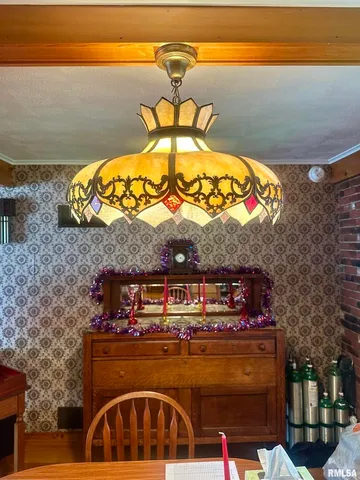 a view of a fireplace with an sitting space