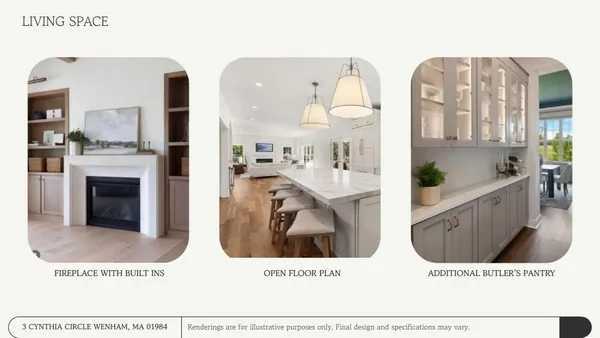 a living room with furniture and a mirror