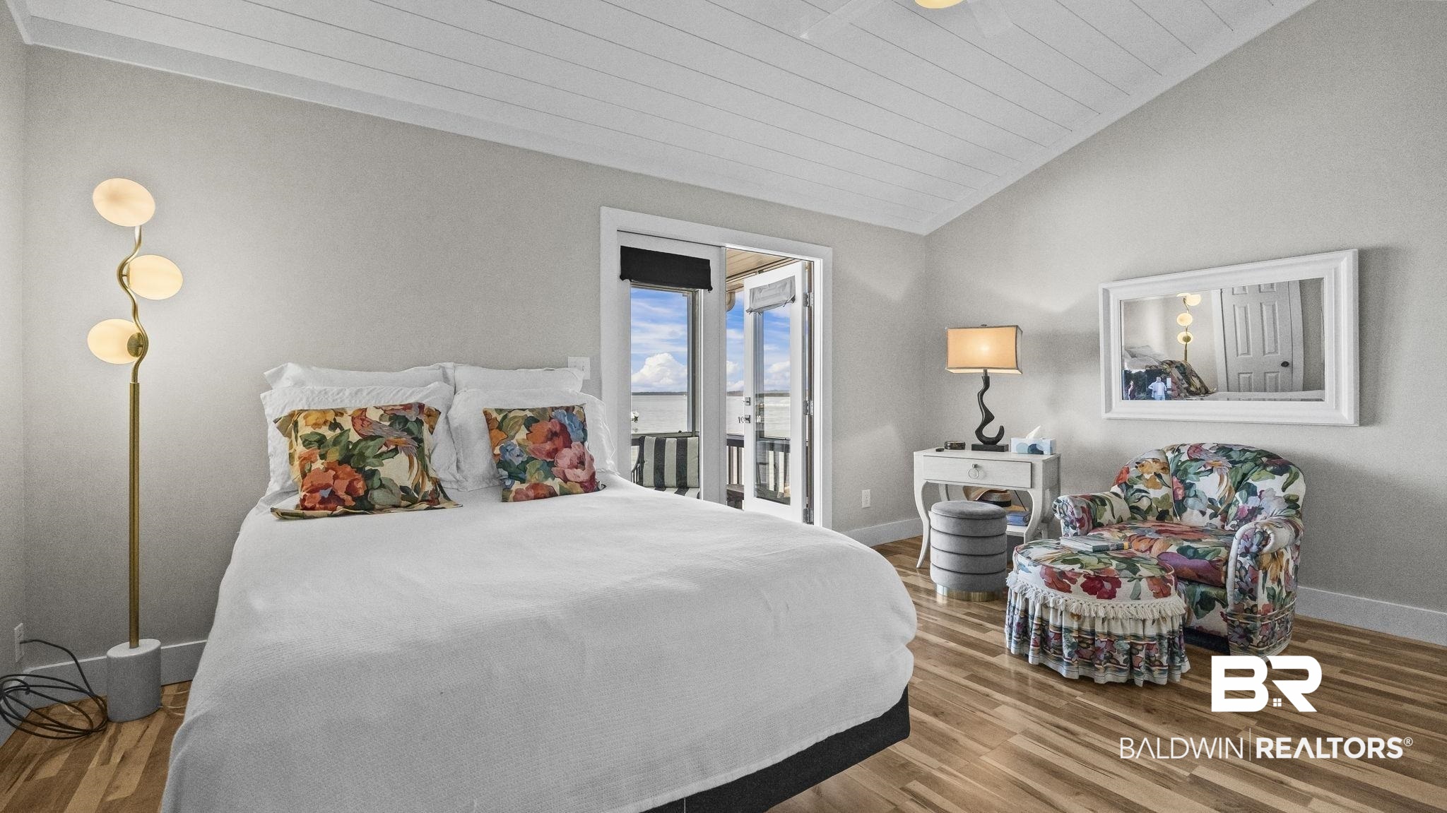 26063 Canal Road, Unit 2F Orange Beach, AL 36561 - Photo 18 of 36 Bedroom featuring light wood-style flooring, lofted ceiling, access to outside, and wooden ceiling