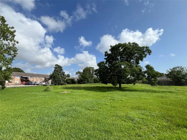 a backyard of a house with lots of green space and garage