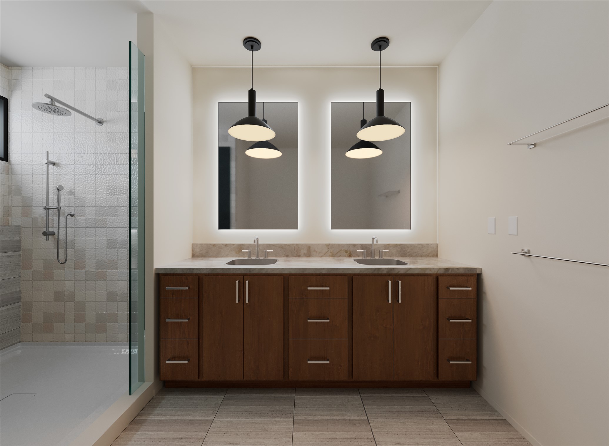 205 Medina Street, Unit 1 Austin, TX 78702 - Photo 7 of 15 a bathroom with a double vanity sink and a mirror