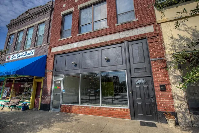 a view of a building with a large windows