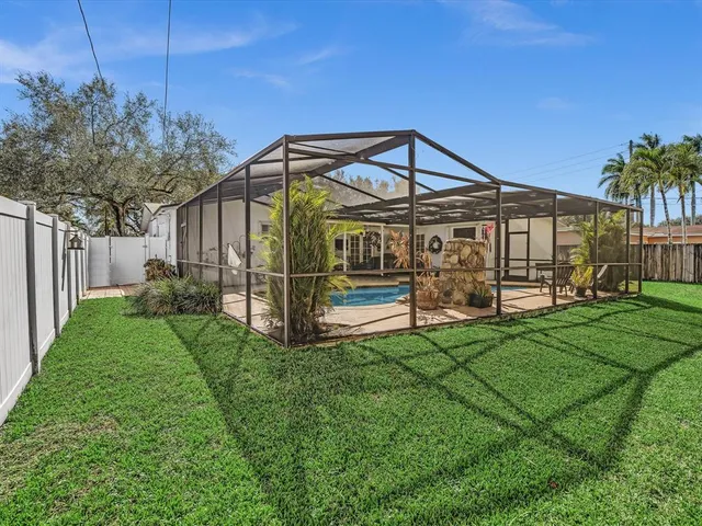a view of a garden with a slide