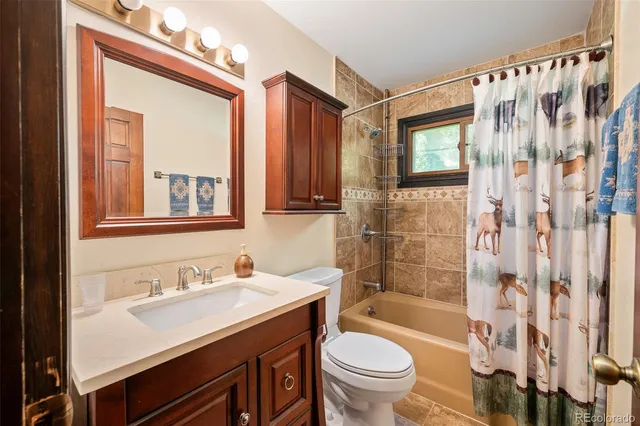 a bathroom with a sink toilet a mirror a bathtub and shower