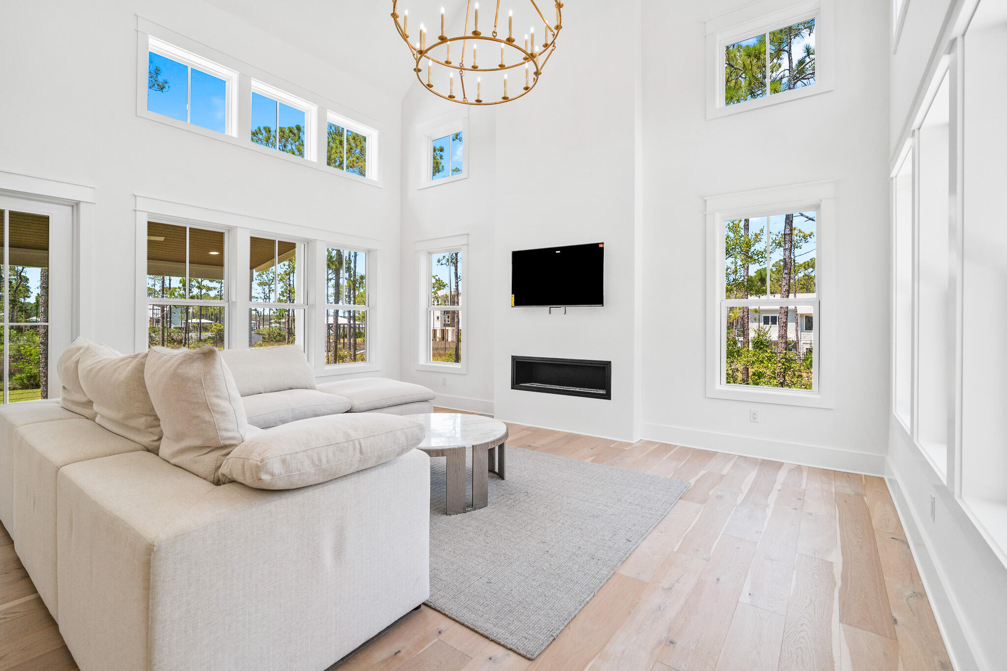 121 West Nursery Road Santa Rosa Beach, FL 32459 - Photo 26 of 66 a living room with furniture a fireplace and a flat screen tv