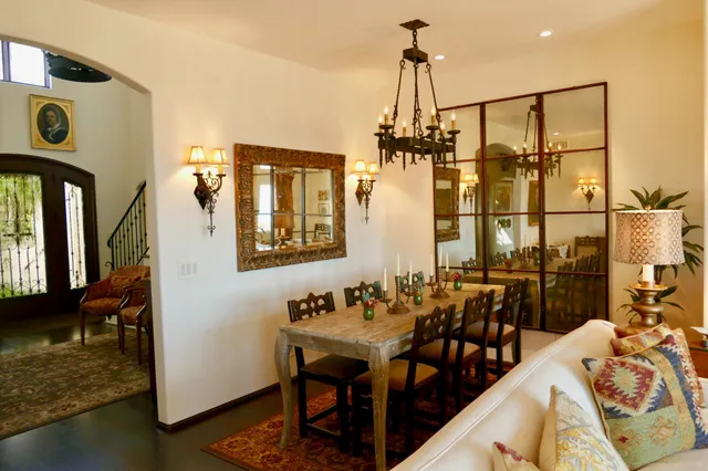 a view of a living room and dining room