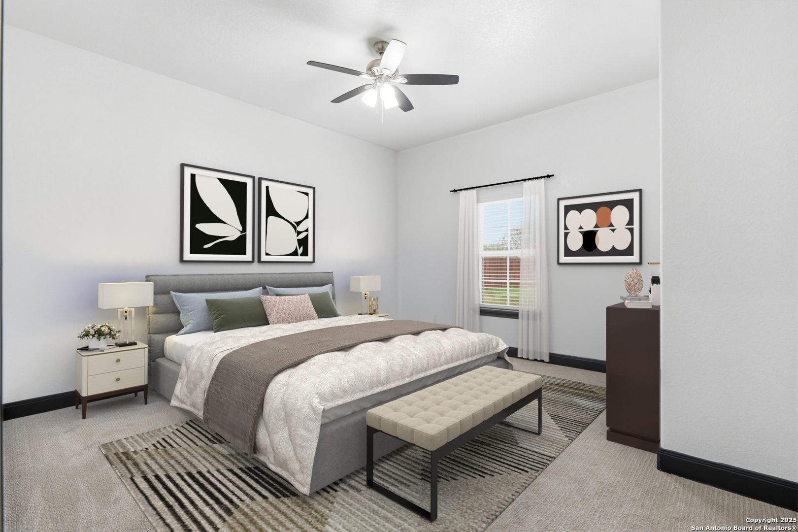 128 Hidden Ranch Court Floresville, TX 78114 - Photo 27 of 39 a bedroom with a bed and a chandelier