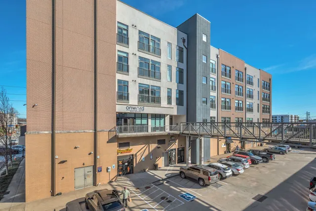 a view of a building and bench on the roof