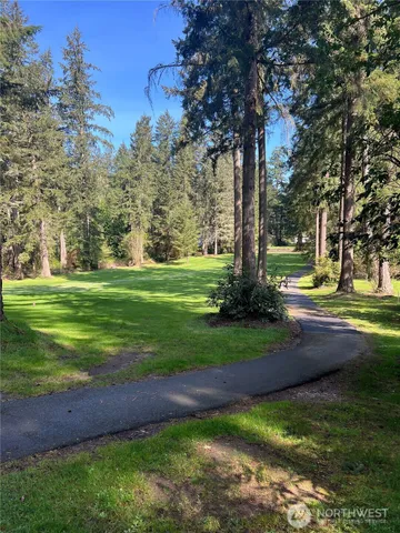 a yard with lots of green space and trees