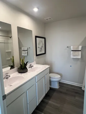 a bathroom with a toilet a sink and mirror