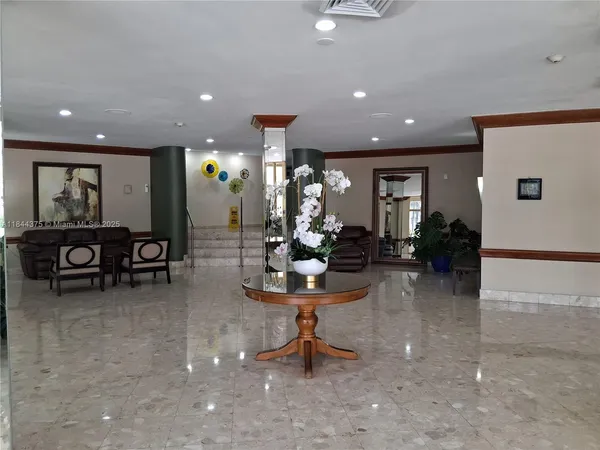 a view of a lobby with furniture