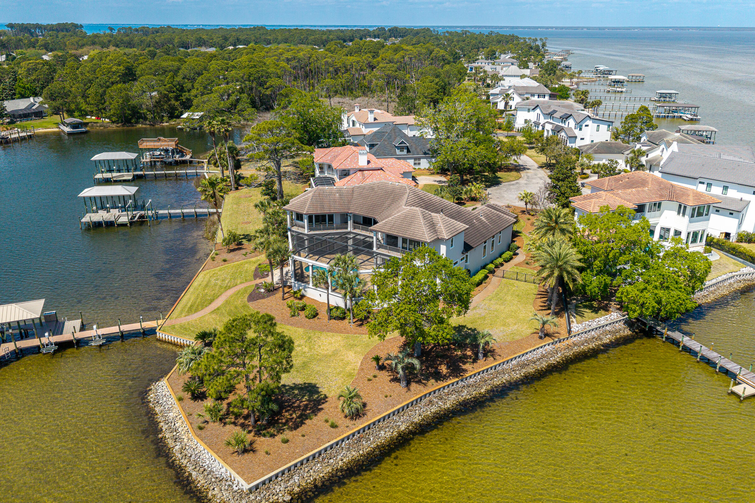 1806 Driftwood Point Road Santa Rosa Beach, FL 32459 - Photo 62 of 142 an aerial view of a house with a swimming pool yard and outdoor seating