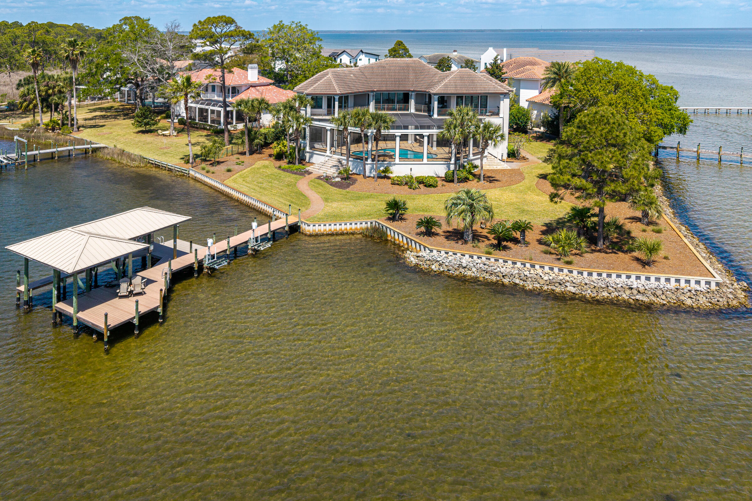 1806 Driftwood Point Road Santa Rosa Beach, FL 32459 - Photo 71 of 142 an aerial view of a house with swimming pool garden and outdoor seating