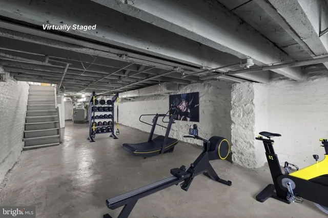 a view of a room with gym equipment