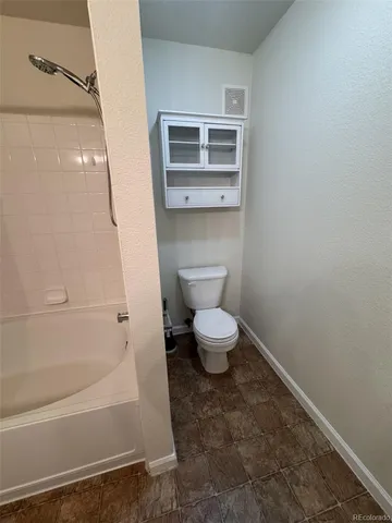 a bathroom with a toilet and a bathtub
