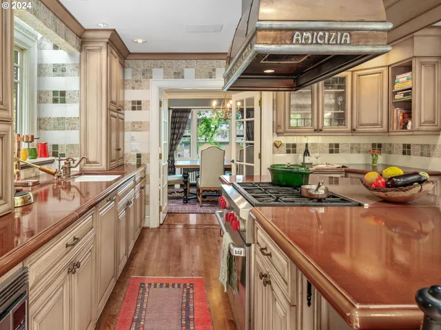 a kitchen with lots of counter top space