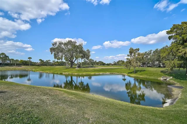 a view of a lake with a big yard