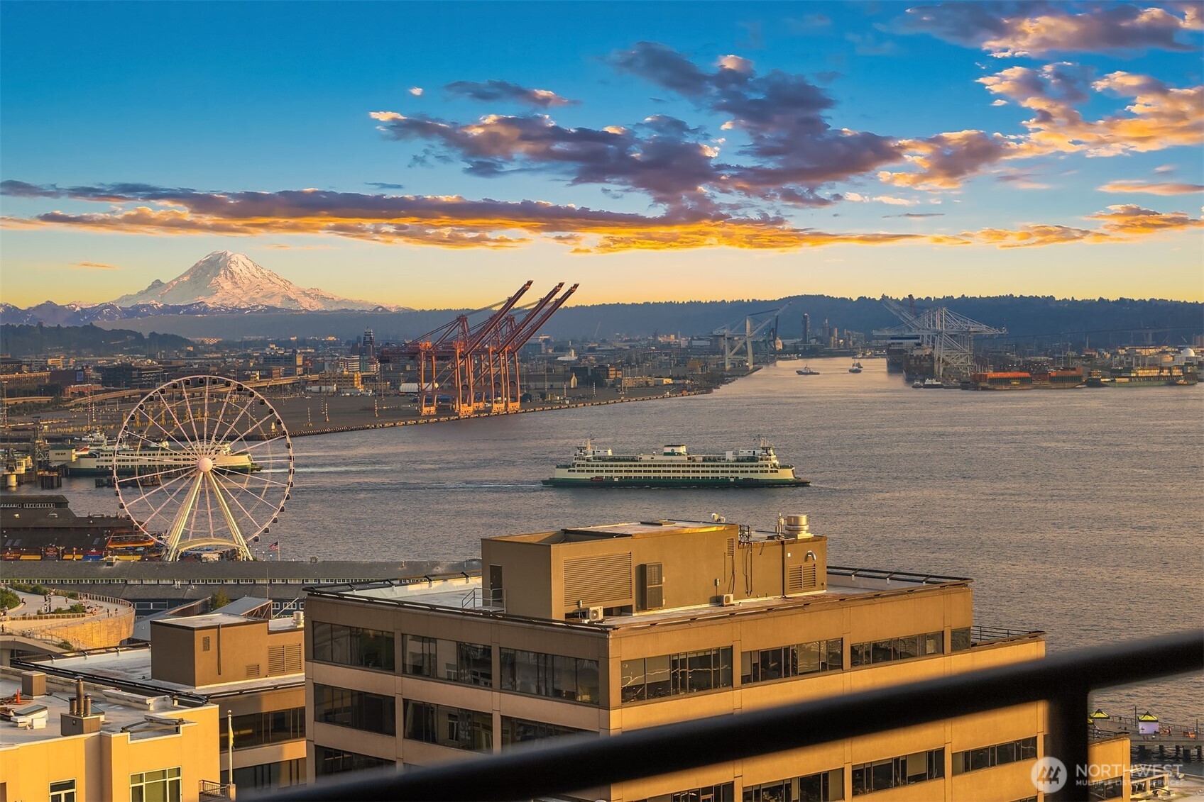 a view of a lake with building in front of it