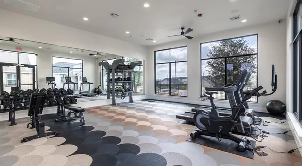 a view of a room with gym equipment