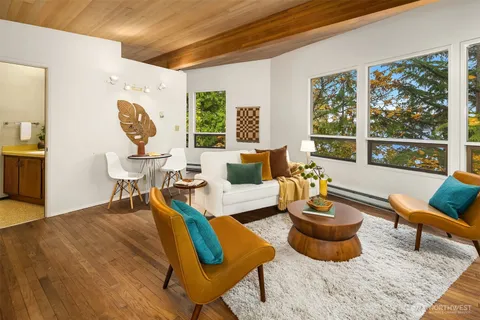 a view of a lake with a mountain in the background