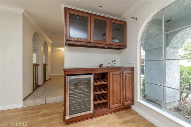 a view of kitchen with stainless steel appliances cabinets and a counter top space