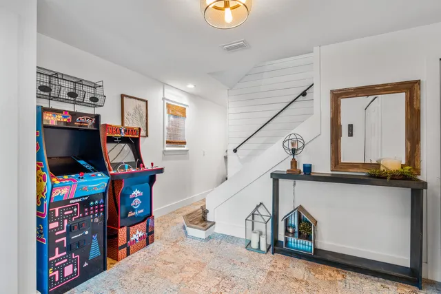 a bathroom with a sink vanity granite and a mirror