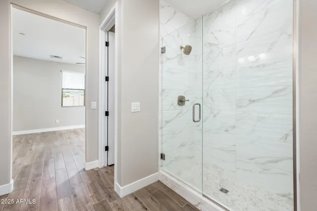 a bathroom with a shower