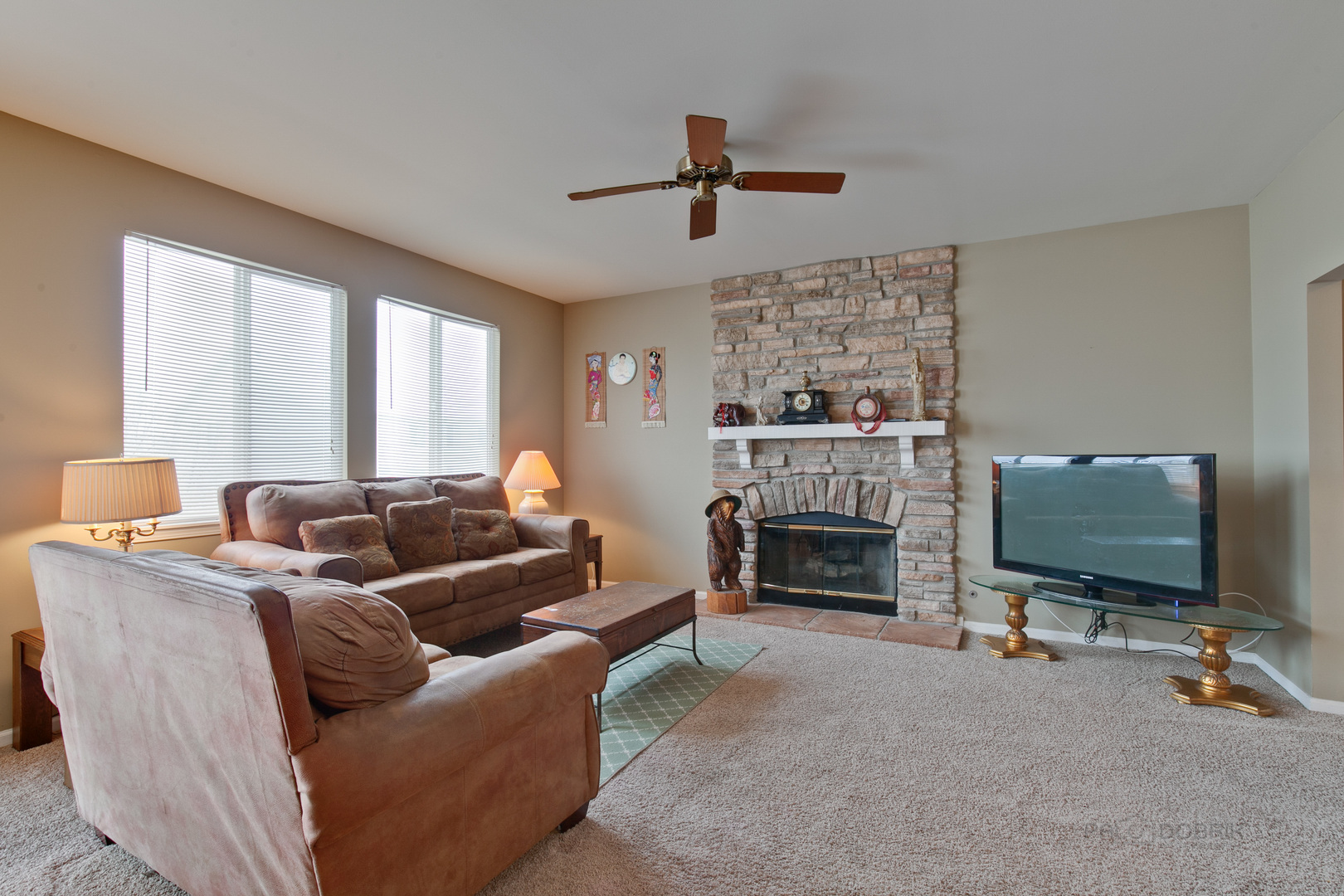 253 West Biros Lane Round Lake, IL 60073 - Photo 8 of 36 a living room with furniture a fireplace and a flat screen tv