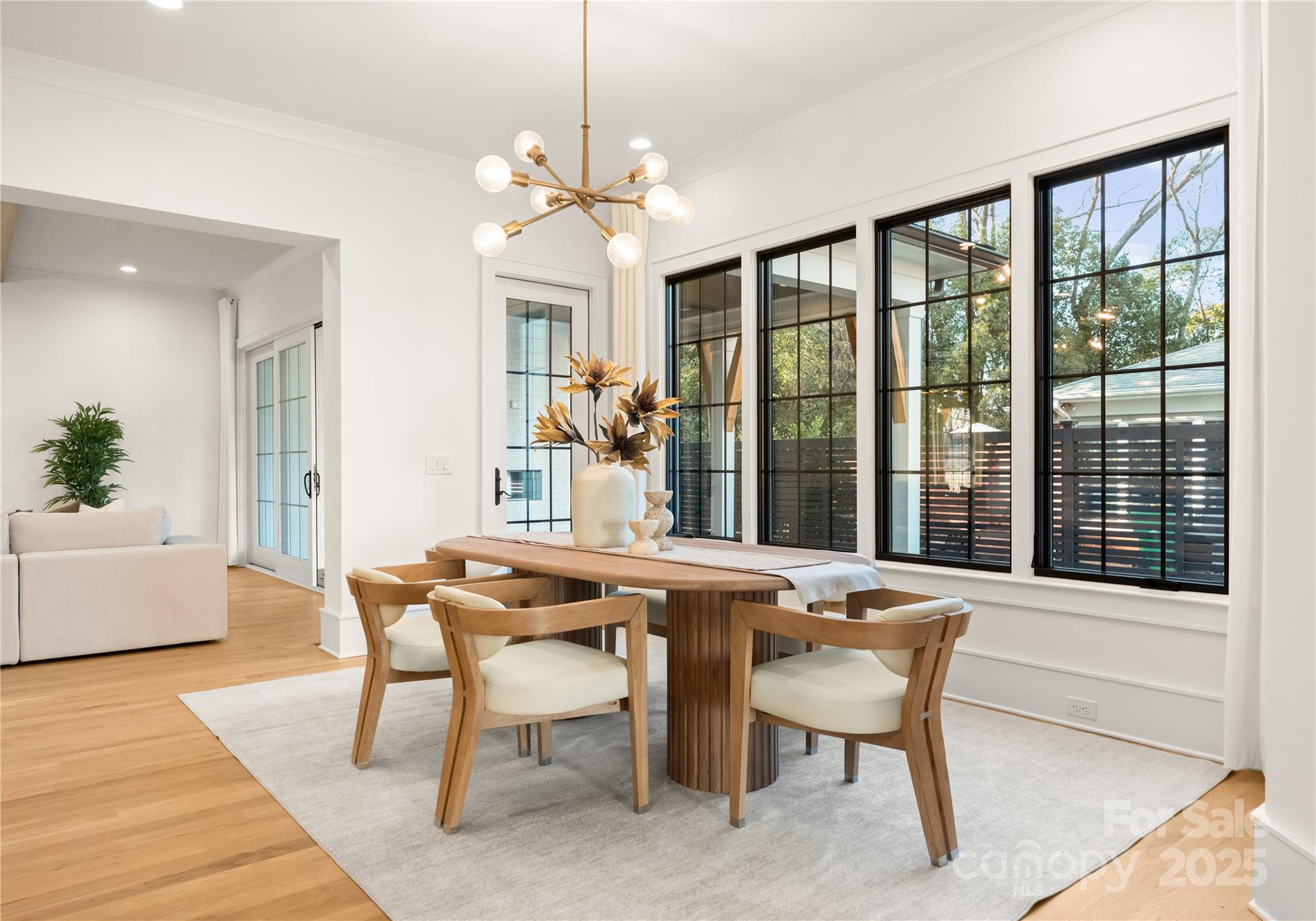 4142 Pineview Road Charlotte, NC 28211 - Photo 10 of 38 a dining room with furniture a chandelier and wooden floor
