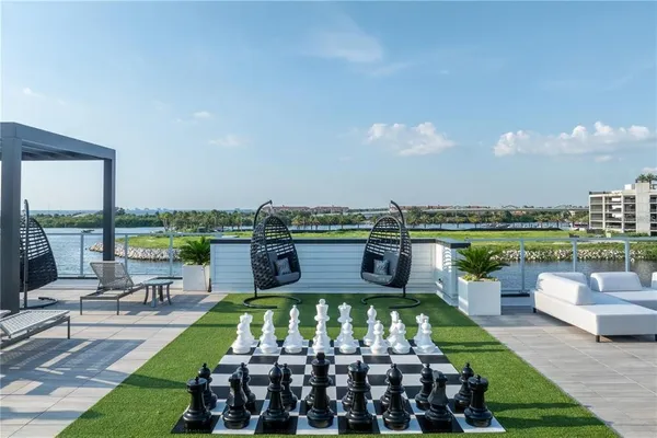a view of a balcony with city view