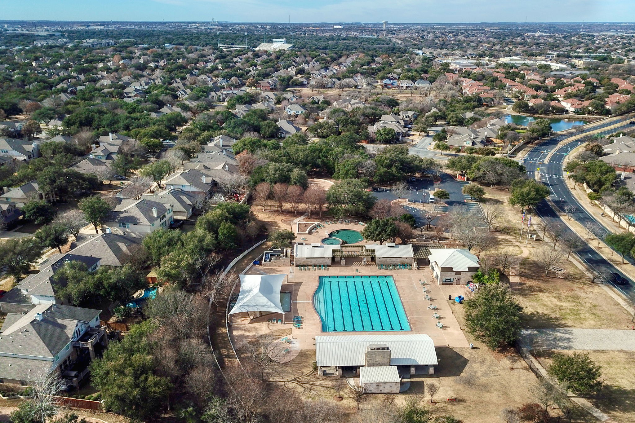 14001 Avery Ranch Boulevard, Unit 602 Austin, TX 78717 - Photo 32 of 39 Aerial view of residential area with a pool