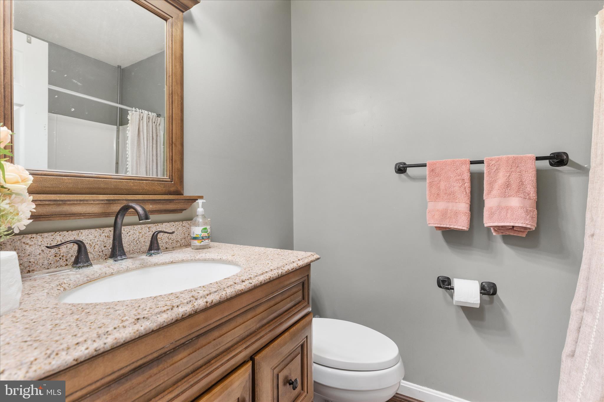 23 Cherrywood Road Front Royal, VA 22630 - Photo 13 of 33 a bathroom with a granite countertop sink a toilet and a mirror