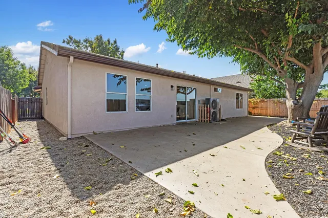 a view of a backyard with a large tree