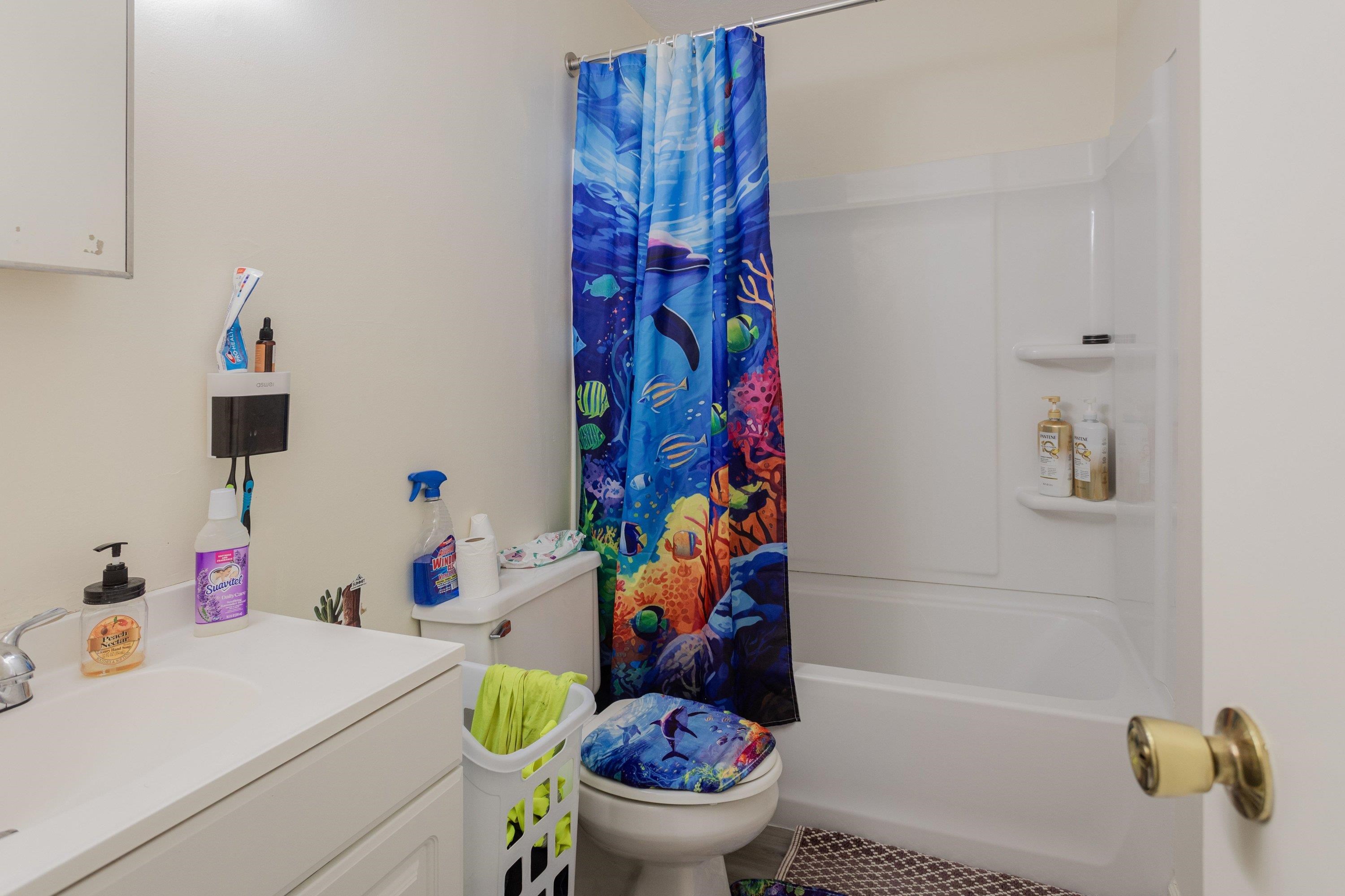 1211 Old Furnace Road Harrisonburg, VA 22802 - Photo 20 of 55 The attached primary bathroom offers a full bathtub/shower combination, vinyl flooring, and vanity with storage cabinetry.