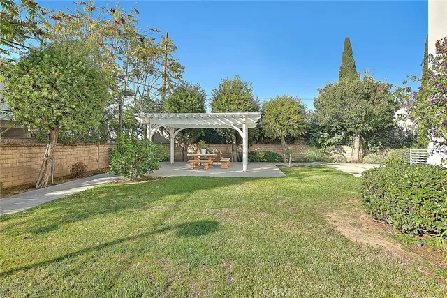 a view of a park with large trees