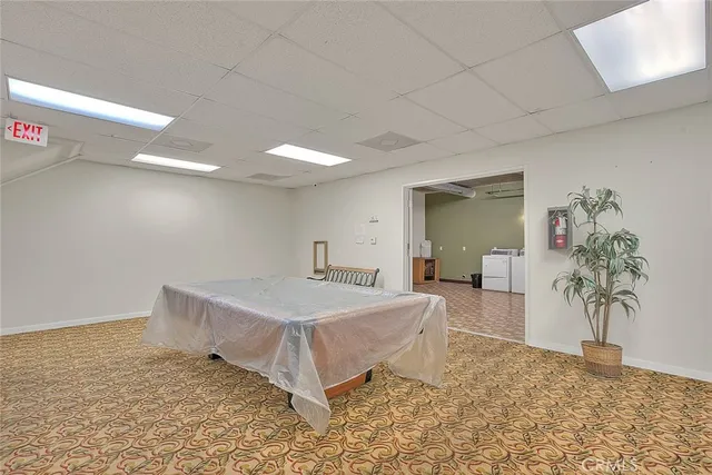 a bedroom with a bed and a potted plant on the dresser