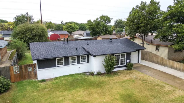 a aerial view of a house yard