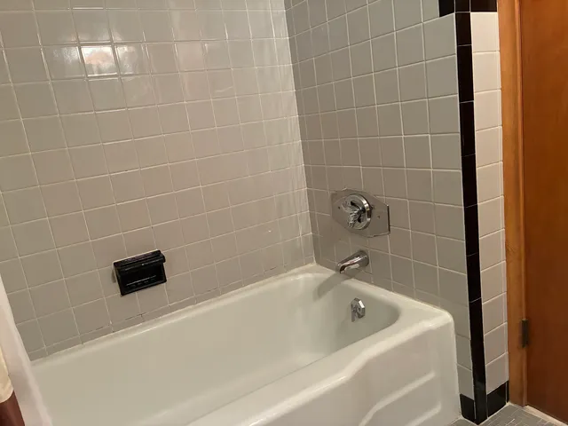 a bathroom with a bathtub
