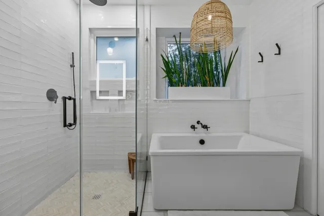 a bathroom with a bathtub