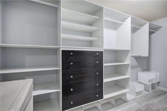 a view of walk in closet with empty racks