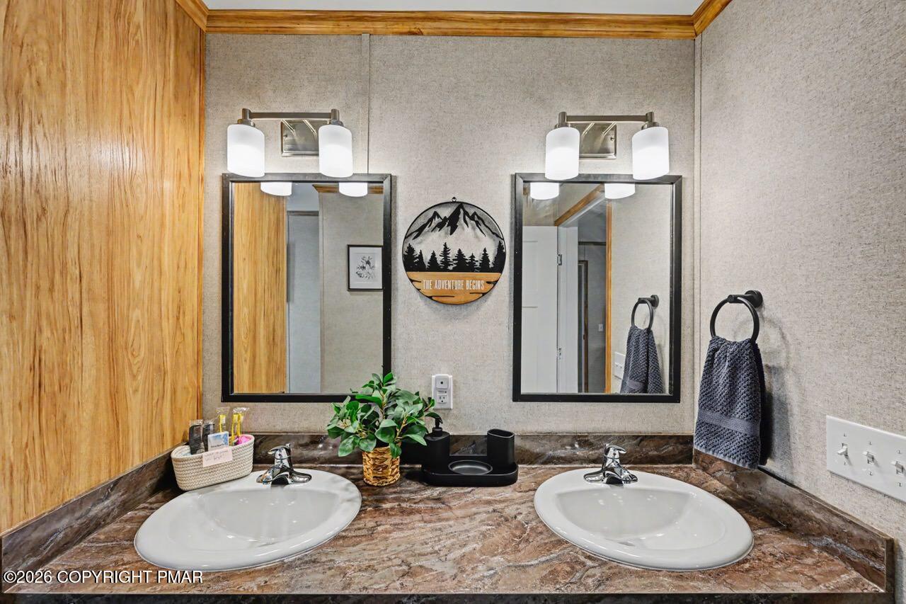 2194 Snow Hill Falls Road Cresco, PA 18326 - Photo 45 of 63 a bathroom with a sink and a mirror