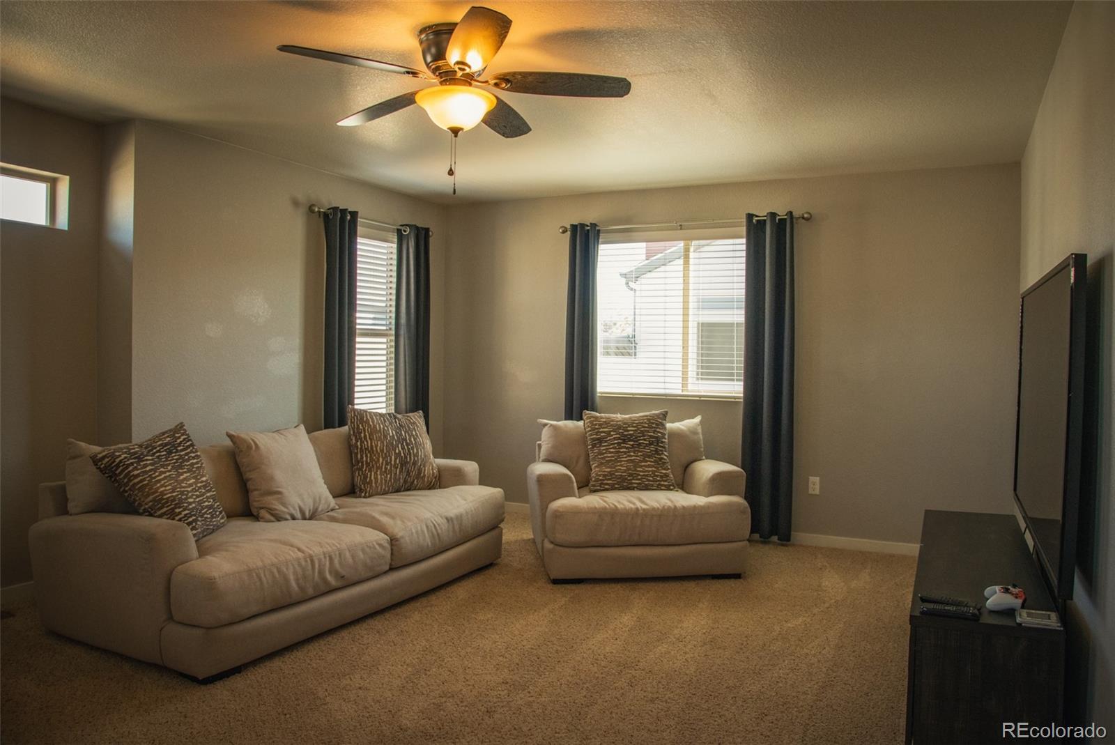 4428 Vindaloo Drive Castle Rock, CO 80109 - Photo 24 of 35 a living room with furniture and a flat screen tv