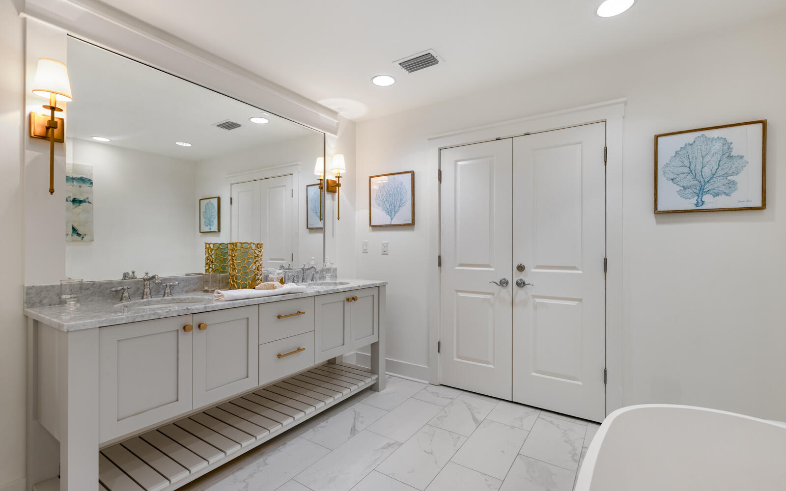 100 Bridge Lane, Unit 214C Inlet Beach, FL 32461 - Photo 27 of 54 a bathroom with a double vanity sink and mirror