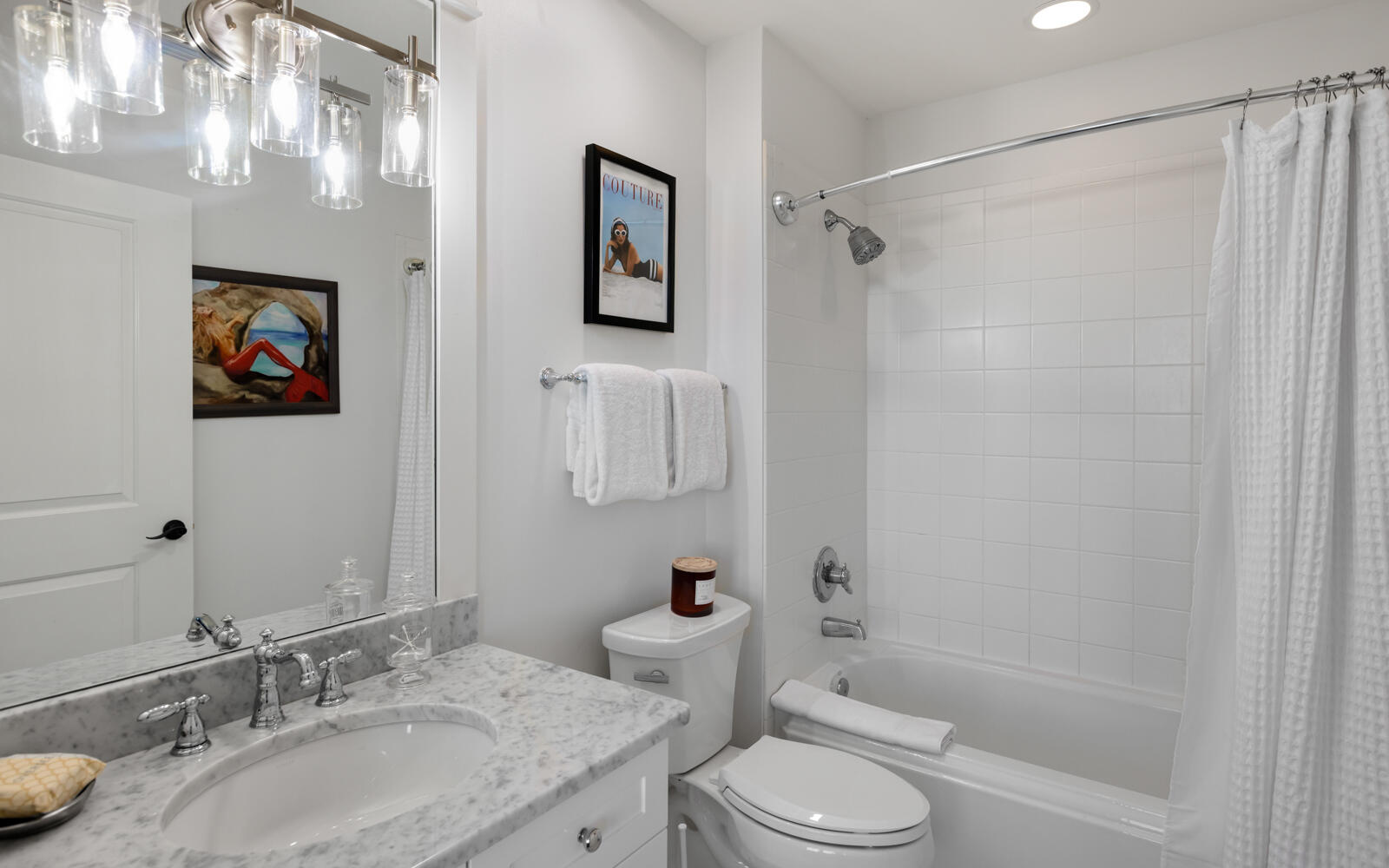 100 Bridge Lane, Unit 214C Inlet Beach, FL 32461 - Photo 36 of 54 a bathroom with a granite countertop sink toilet and shower