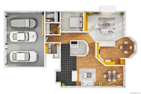 a view of a yard with a tree