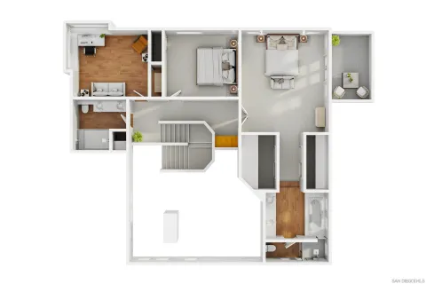 an aerial view of a house